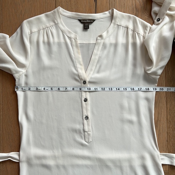 TOMMY BAHAMA Silk Cream V-Neck Belted Shirt Dress - Size Small - Picture 8 of 14
